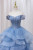 Blue Tulle Beading Off the Shoulder Prom Dress
