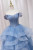 Blue Tulle Beading Off the Shoulder Prom Dress