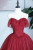 Burgundy Tulle Strapless Pleats Prom Dress