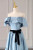 Blue Satin Strapless Prom Dress With Belt