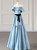 Blue Satin Strapless Prom Dress With Belt