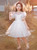 In Stock:Ship in 48 Hours White Tulle Sequins Short Sleeve Flower Girl Dress