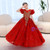 In Stock:Ship in 48 hours Red Tulle Sequins Puff Sleeve Flower Girl Dress