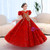 In Stock:Ship in 48 hours Red Tulle Sequins Puff Sleeve Flower Girl Dress