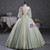 Green Tulle V-neck Backless Flower Quinceanera Dress