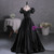 Black Satin Puff Sleeve Beading Quinceanera Dress