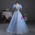 Blue Tulle Sequins V-neck Beading Quinceanera Dress