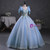 Blue Tulle Sequins V-neck Beading Quinceanera Dress