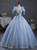 Blue Tulle Sequins V-neck Beading Quinceanera Dress