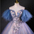 Blue Tulle Ball Gown Off the Shoulder Quinceanera Dress