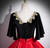 Red Satin Black Velvet Appliques Quinceanera Dress