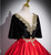 Red Satin Black Velvet Appliques Quinceanera Dress
