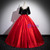Red Satin Black Velvet Appliques Quinceanera Dress