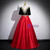 Red Satin Black Velvet Appliques Quinceanera Dress