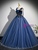 Navy blue tulle spaghetti strap prom dress front view