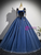Navy blue tulle spaghetti strap prom dress front view