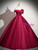 Vintage Burgundy Satin Off the Shoulder Flower Prom Dress