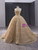 Champagne Gold Tulle Sequins Strapless Prom Dress