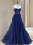 Blue spaghetti strap tulle beaded prom dress front view