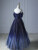 Blue tulle A-line prom dress with lace-up back and floor-length skirt