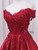 Burgundy Satin Off the Shoulder Appliques Prom Dress