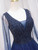 Navy Blue Tulle V-neck Beading Prom Dress