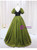 Green Puff Sleeve Satin V-neck Prom Dress