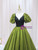 Green Puff Sleeve Satin V-neck Prom Dress