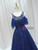 Navy Blue Tulle Sequins Beading Sleveless Prom Dress