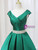 Green Satin V-neck Pleats Beading Prom Dress
