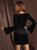 V-neck Velvet Twisted Trumpet Sleeves Dress