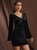 V-neck Velvet Twisted Trumpet Sleeves Dress