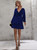 Blue Deep V-neck Puff Sleeve Velvet Ruffled Dress
