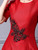 Red Satin Short Sleeve Beading Mother Of The Bride Dress