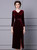 Burgundy Velvet Long Sleeve V-neck Beading Mother Of The Bride Dress