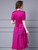 Fuchsia Short Sleeve Irregular Pleat Mother Of The Bride Dress