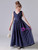 Navy Blue Chiffon V-neck Pleats Flower Girl Dress