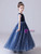 Blue Tulle Sequins Velvet Flower Girl Dress