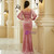 In Stock:Ship in 48 Hours Pink Velvet Long Sleeve Pleats Party Dress