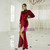 In Stock:Ship in 48 Hours Burgundy Velvet Long Sleeve High Neck Party Dress