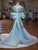 Blue Off the Shoulder Bow Prom Dress