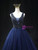 Blue Tulle Sequins V-neck Beading Prom Dress