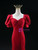 Burgundy Mermaid Square Short Sleeve Prom Dress