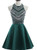 A-Line Green Satin Crystal Short Homecoming Dress