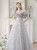 Blue Tulle Sequins Puff Sleeve Prom Dress