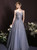 Sexy Blue Tulle Sequins Spaghetti Straps Prom Dress