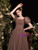 Coffee Tulle Short Sleeve Beading Prom Dress