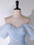 Blue Tulle Sequins Off the Shoulder Lace Beading Prom Dress