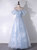 Blue Tulle Sequins Off the Shoulder Lace Beading Prom Dress