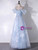 Blue Tulle Sequins Off the Shoulder Lace Beading Prom Dress